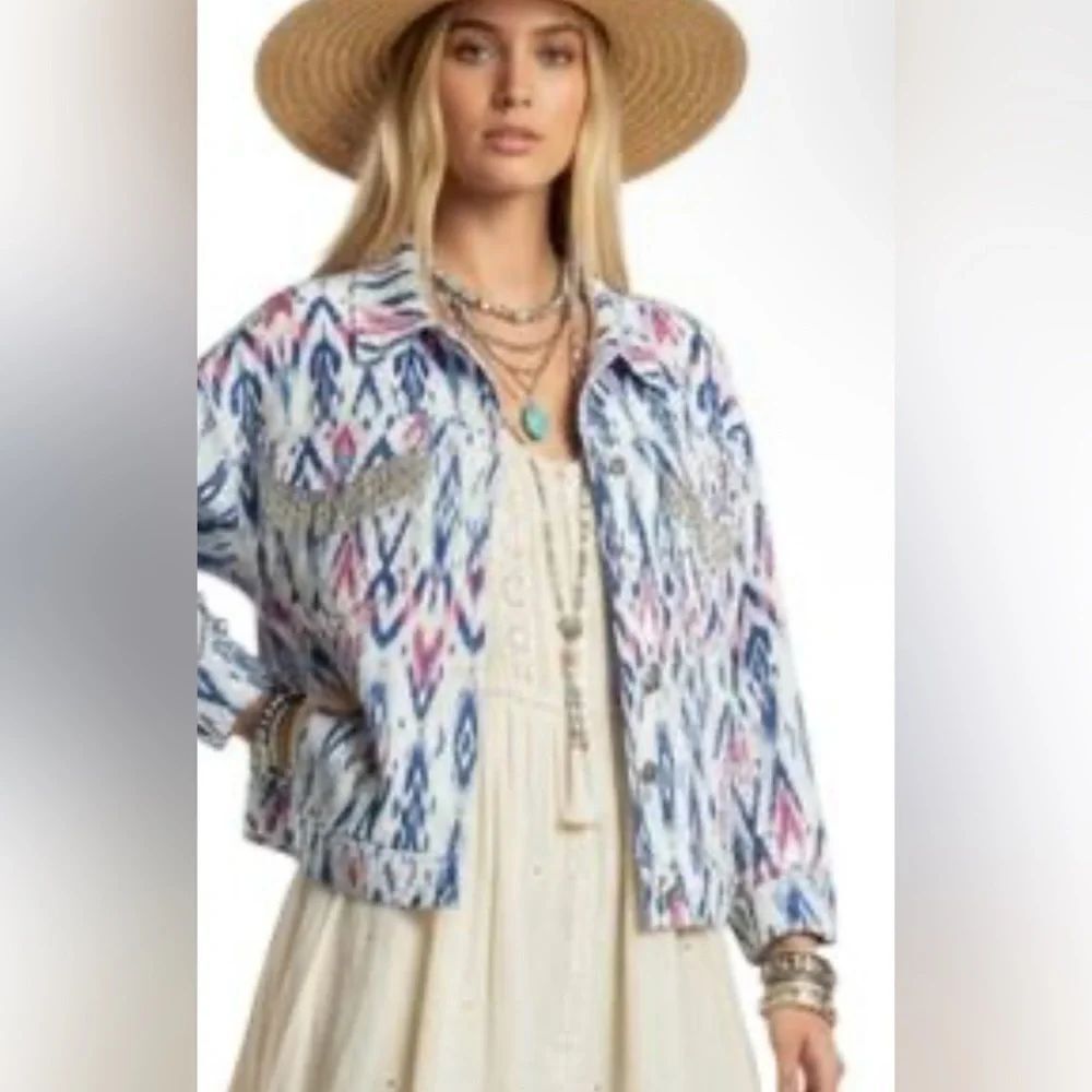 Savanna Jane Blue and Pink Patterned Jean Jacket